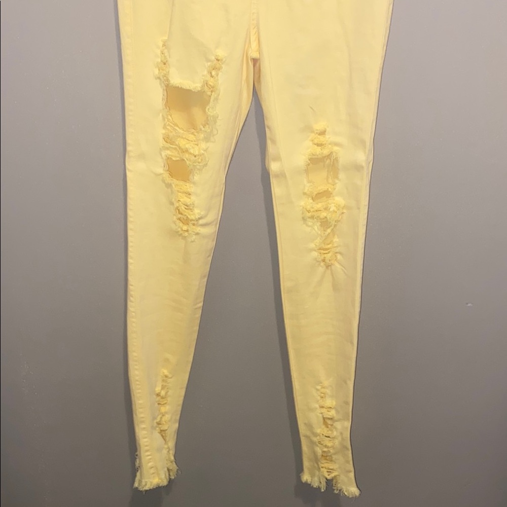 Fashion Nova Yellow Skinny Distressed Jeans - Picture 6 of 8